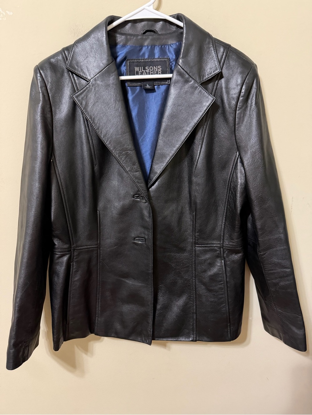 Wilsons Leather Pelle Studio Women's Black Leather Blazer Jacket large like new